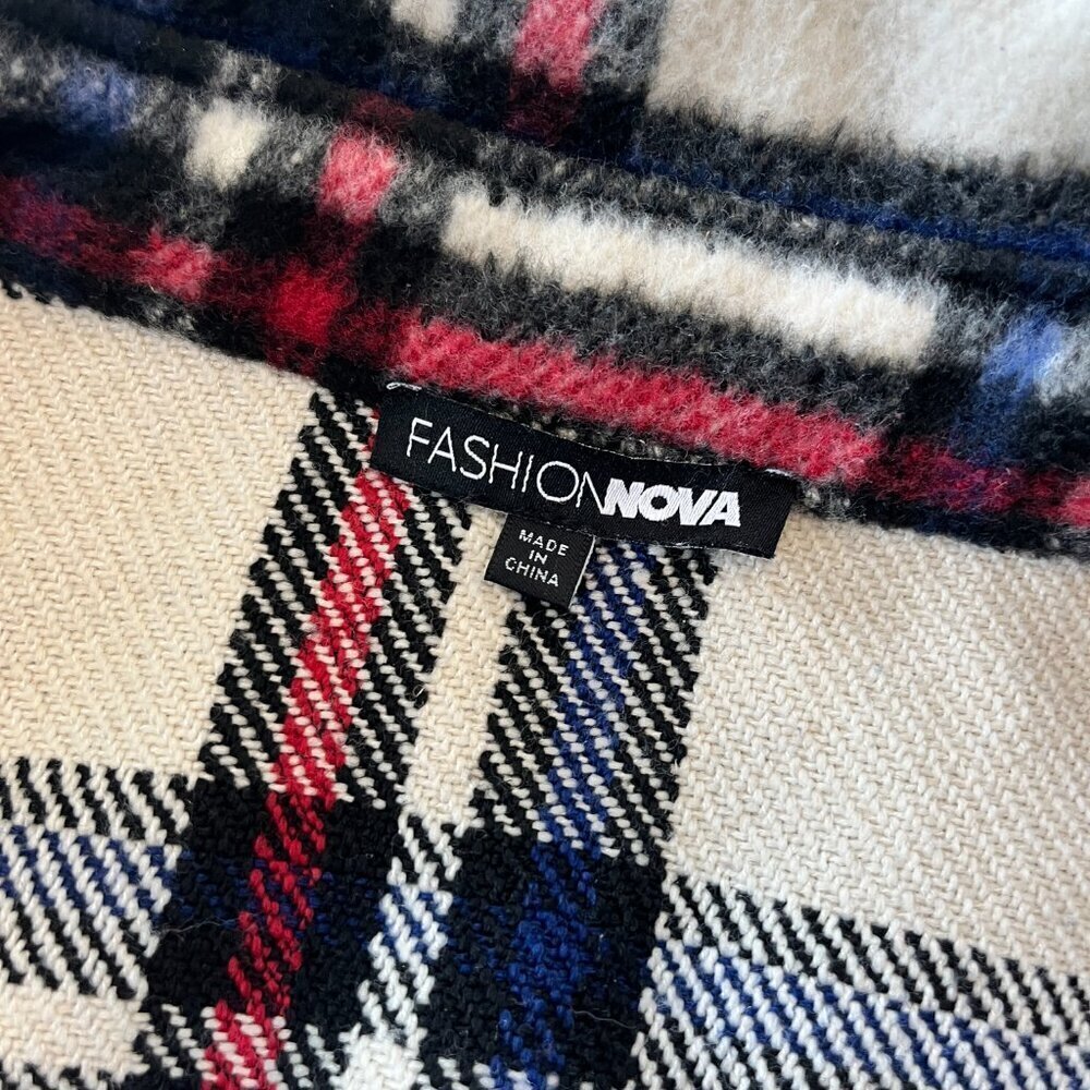 Womens Fashion Nova White/Red/Blue Plaid Heavyweight Trench Jacket/Coat - S/M - Picture 7 of 8